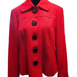 Briggs New York Red Retro Look Basket Weave Jacket Size 12 Petite